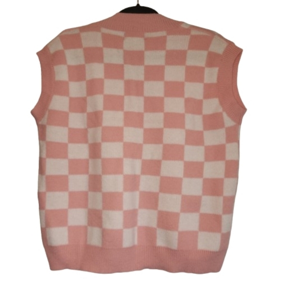 NWT Cider Pink/White Checkered Sweater Vest Size XL Soft Cozy Ribbed V-Neck - Picture 3 of 10